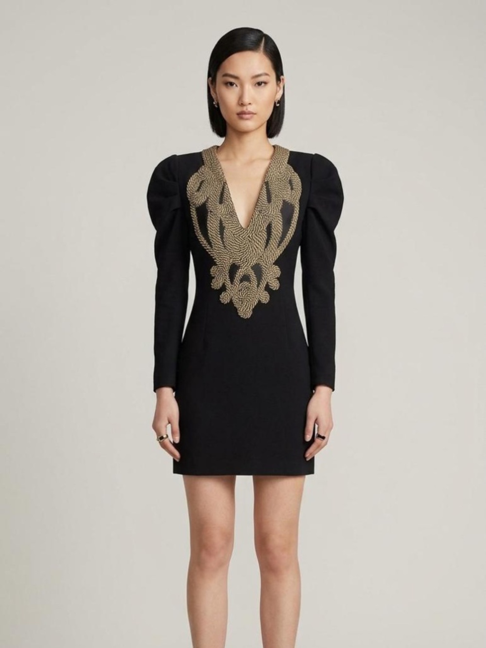 Armani Exchange Y2K Black Gold Rope Embroidered Mini Dress XS